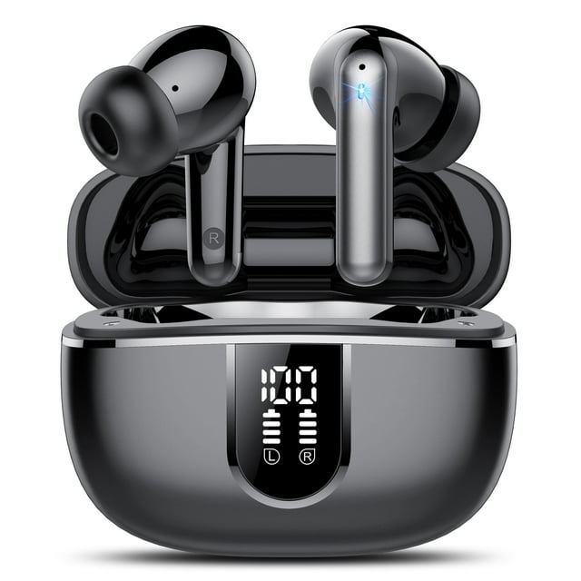 Wireless Earbuds, Bluetooth Headphones 5.4, Bass Boost 85%, 50Hrs Playtime Bluetooth Earbuds with 4 ENC Call Noise Cancelling Mics, IP7 Waterproof Sports Ear buds for Android iOS Black