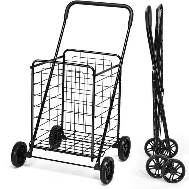 YYAo Grocery Shopping Cart, Utility Cart, Trolley Cart, Portable Folding Shopping Cart Utility for Grocery Laundry-Black