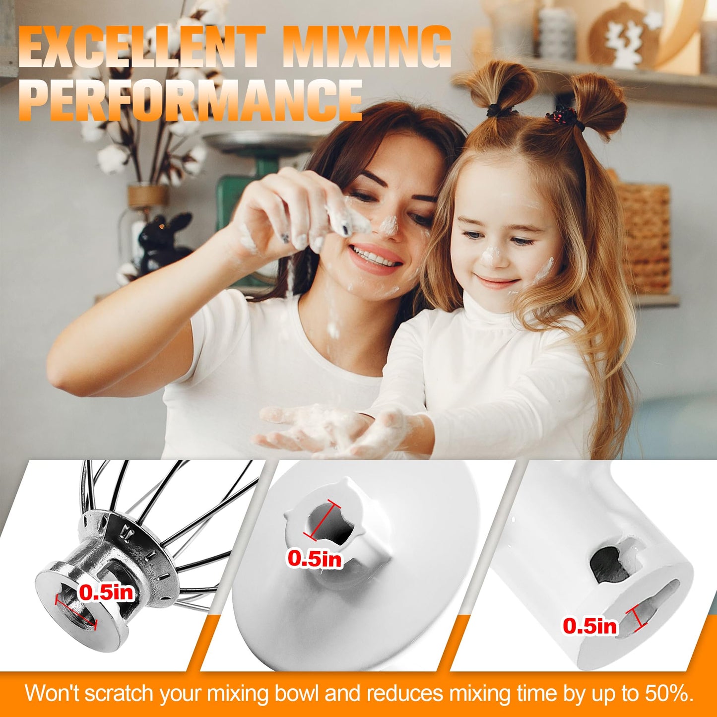 Stainless Steel Mixers Accessories Set: Wire Whip, Dough Hook, Coated Flat Blade Paddle with Scraper for Kitchen Aid Tilt-Head Stand Mixers