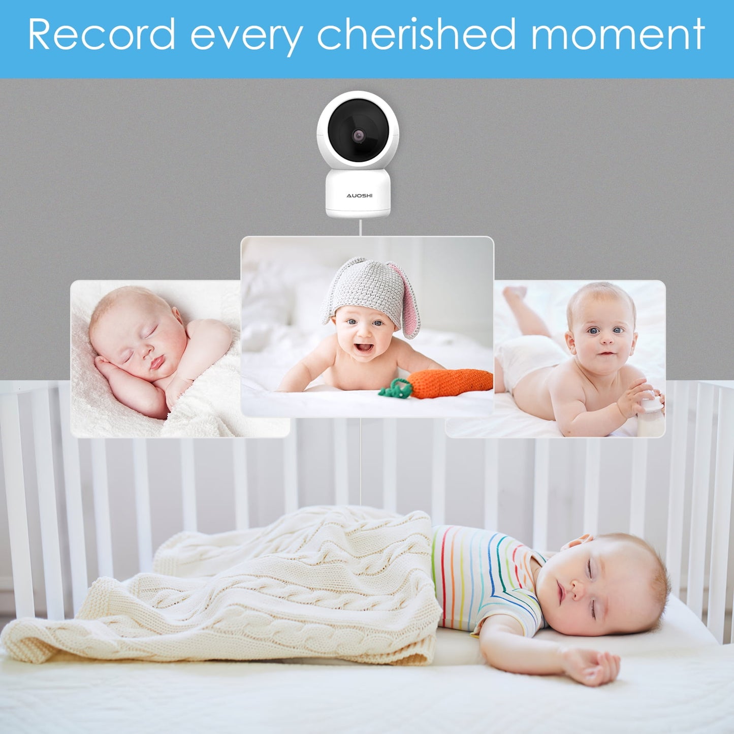 AUOSHI Video Baby Monitor with Camera and Audio, 360-Degree Smart 1080P WiFi Security Indoor Camera with Night Vision