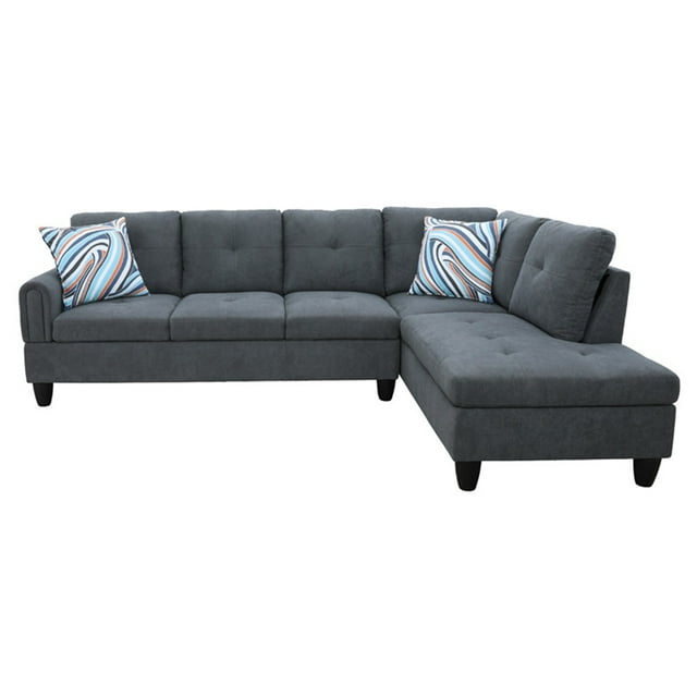 Hommoo Flannel Living Room Furniture Sets, 4-Seat Couches and Sofa Set, L Shaped Couch Set Sectional Sofa Set for Home, Apartment, Dorm, Dark Gray(No Ottoman)
