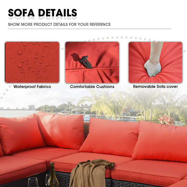 Grezone Patio Furniture Sets 13 Piece Outdoor Conversation Sets with Steel Tube, Weather-Resistant, Red