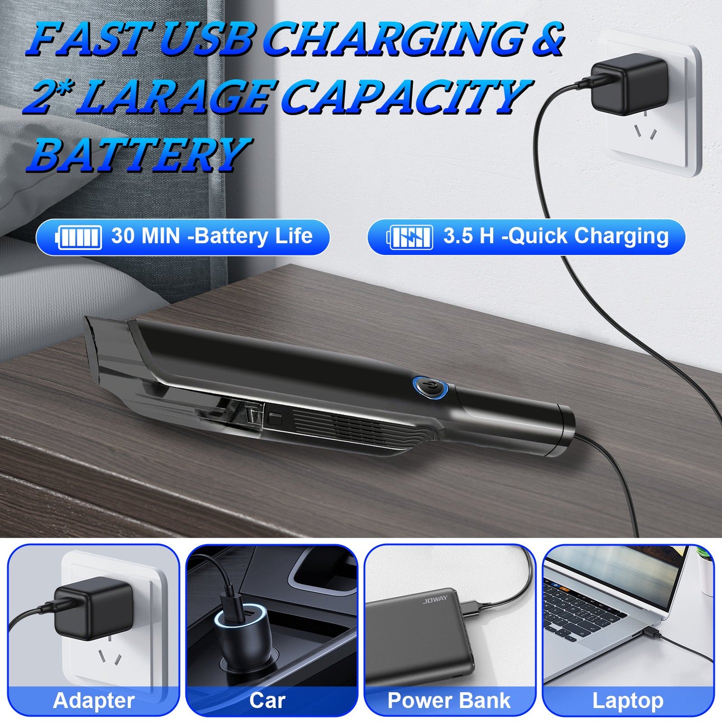 Pentantan Car Vacuum Cleaner, 12000PA Powerful Sutions Handheld Vacuum, 2 Speed Adjustable Vacuum for Car, Pet Hair, Keyboard, Black