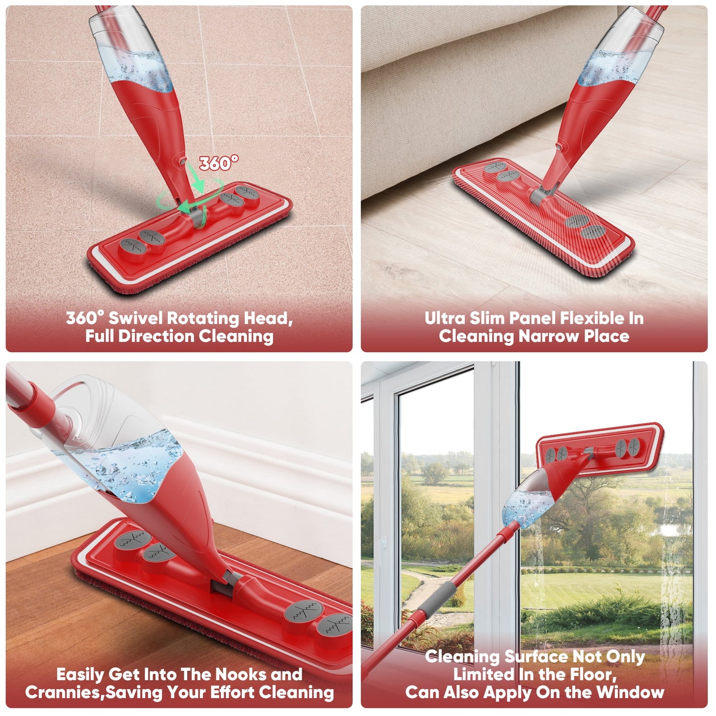 SUGARDAY Microfiber Spray Mop for Floors Cleaning Wet Dry Floor Mops for Hardwood Floors, with 3Pcs Washable Pads
