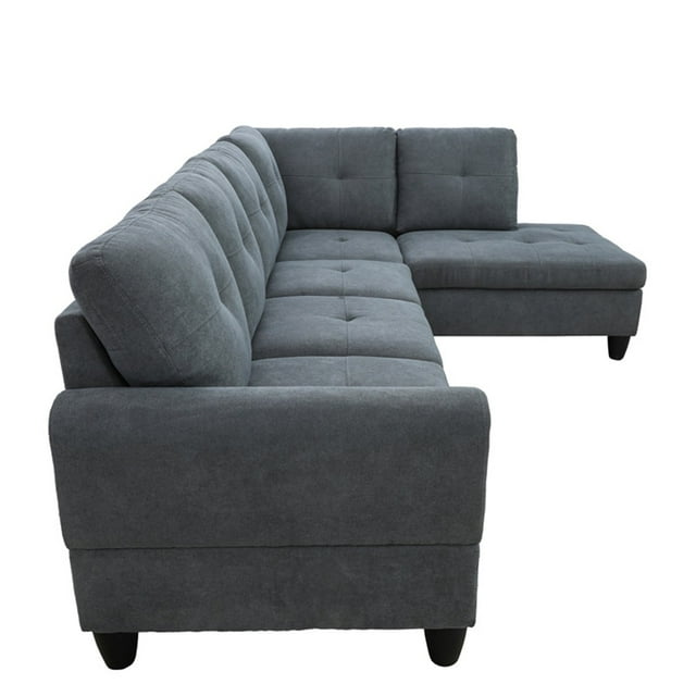 Hommoo Flannel Living Room Furniture Sets, 4-Seat Couches and Sofa Set, L Shaped Couch Set Sectional Sofa Set for Home, Apartment, Dorm, Dark Gray(No Ottoman)