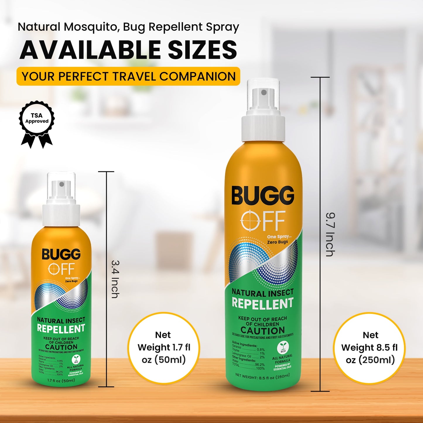 Natrual Mosquito, Gnats & Tick Bug Spray Repellent, 1.7 FL OZ (50ml) Deet Free, Made with Essential Oils, Lasts up to 4 Hours, Travel Size (1 Pack)