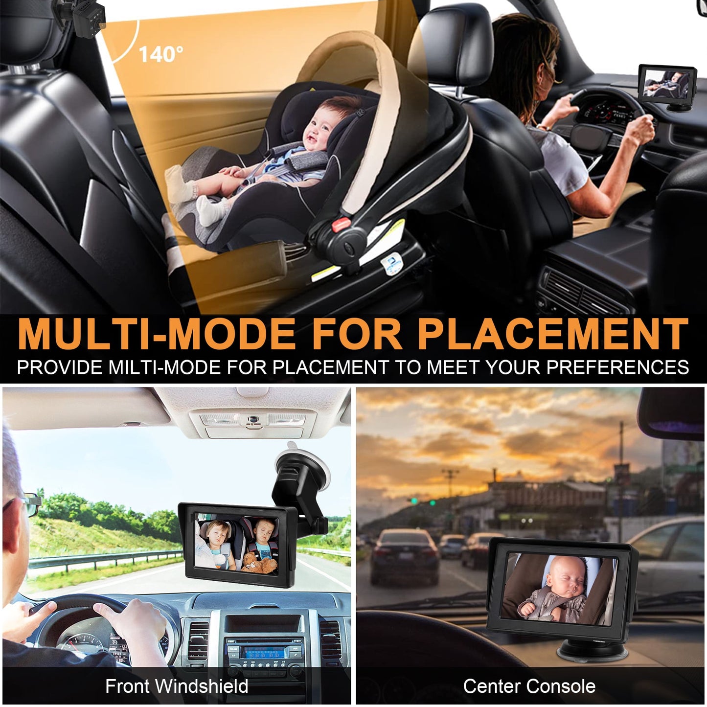 BUSATIA Baby Car Mirror, 4.3" HD Night Vision Function Car Mirror Display, Safety Car Seat Mirror Camera Monitored Mirror with Wide Crystal Clear View, Aimed at Baby, Easily Observe The Baby’s Move