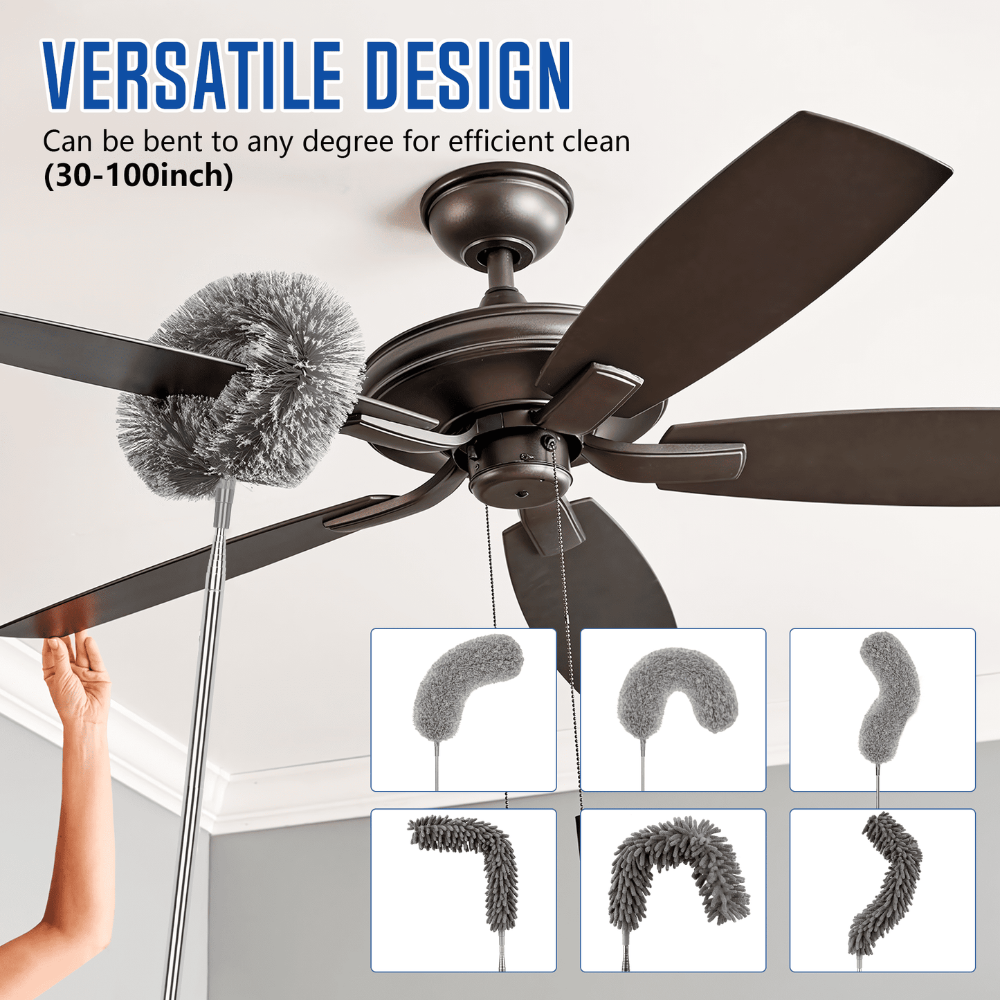 SUGARDAY Microfiber Feather Duster for Cleaning Fan High Ceiling Duster with Extension Pole 100-inch 7PCS