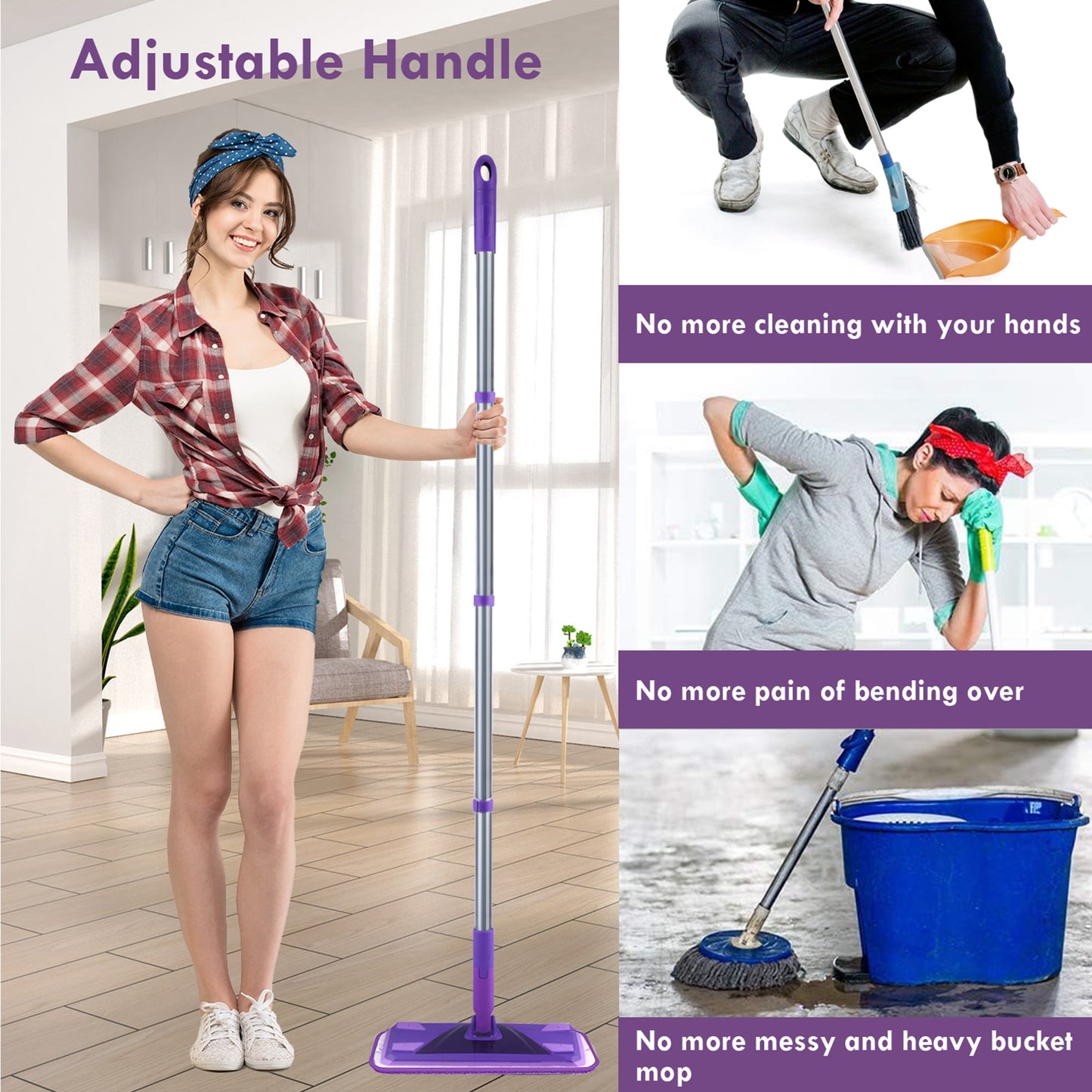 SUGARDAY Microfiber Wet Flat Mops for Floors with 3 Washable Mop Pad