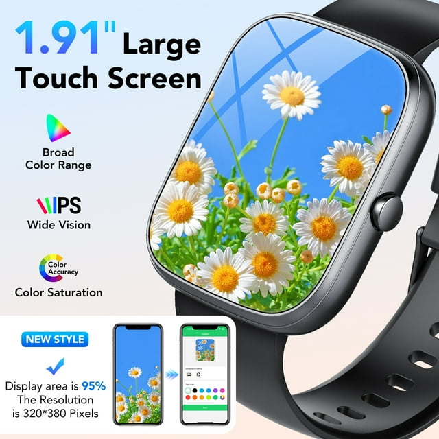 2025 NEW 1.91''HD Screen Smart Watch for Android and iPhone,Answer/Make Calls/100 Sports Modes/Message Reminder,IP68 Waterproof Outdoor Fitness Tracker Women Men,(Perfect for Holiday Gifts)