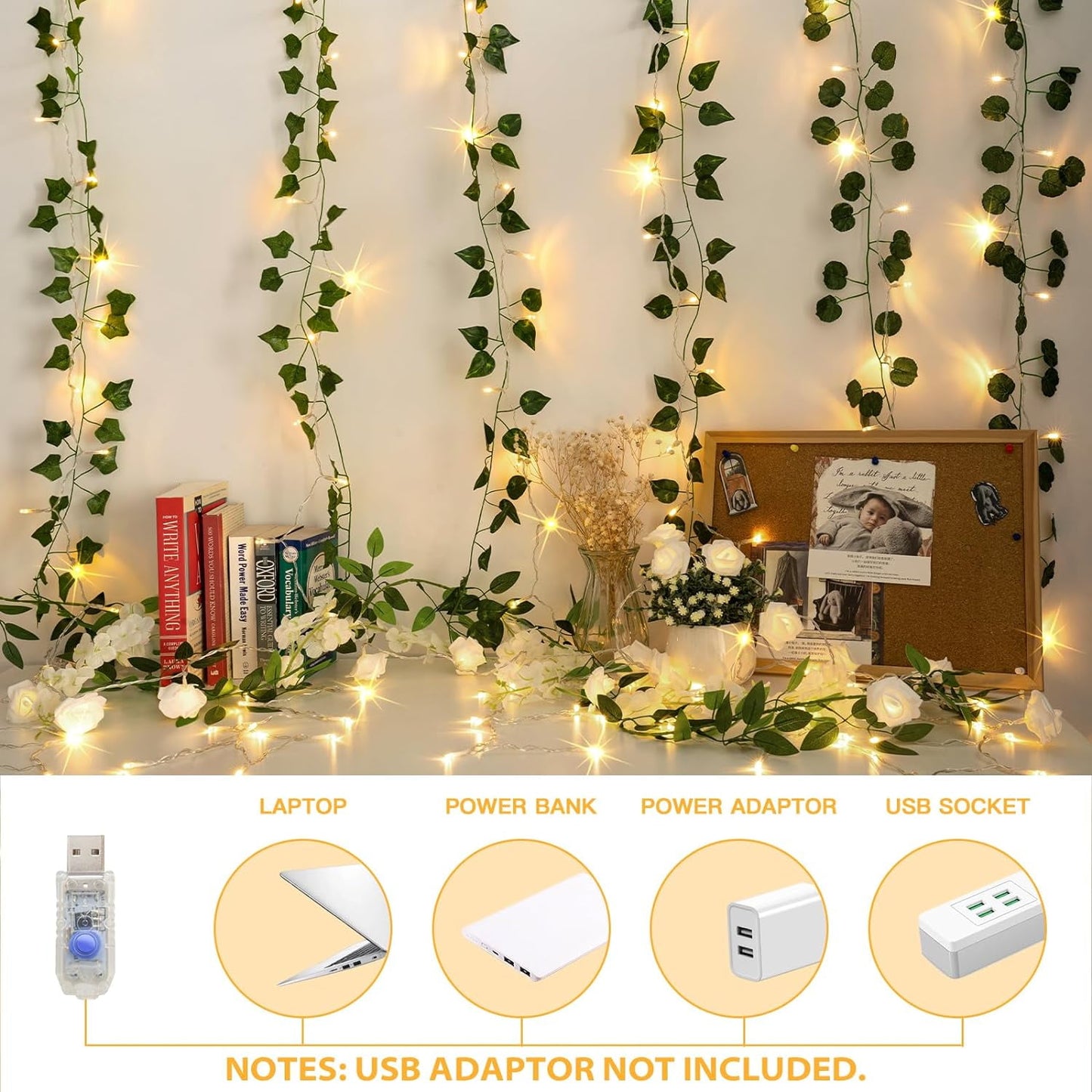 Window Curtain String Light for 3 Pack, ,300 LED Outdoor Indoor Wall Decoration,8 Modes Fairy Lights USB Remote Control Lights,Warm white(9.9x9.9 Ft)