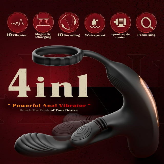 KERERO Prostate Massager Anal Vibrator for Men,Anal Toys with 10 Vibrating & 10 Rotation Settings,,360°Anal Butt Plug Vibrator with Penis Ring,Sex Toys for Men