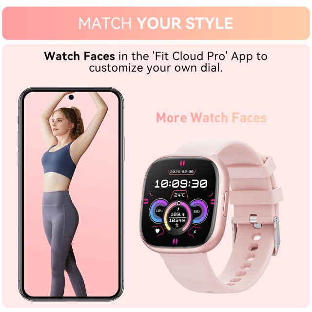 Mingwear 2025 New 1.72-inch Women's Smartwatch, Fitness Tracker with Multi-Sport Mode, Receive/Dial Calls, for Android and Iphone Devices (Metallic Pink)