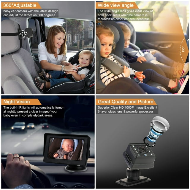 BUSATIA Baby Car Mirror, 4.3" HD Night Vision Function Car Mirror Display, Safety Car Seat Mirror Camera Monitored Mirror with Wide Crystal Clear View, Aimed at Baby, Easily Observe The Baby’s Move