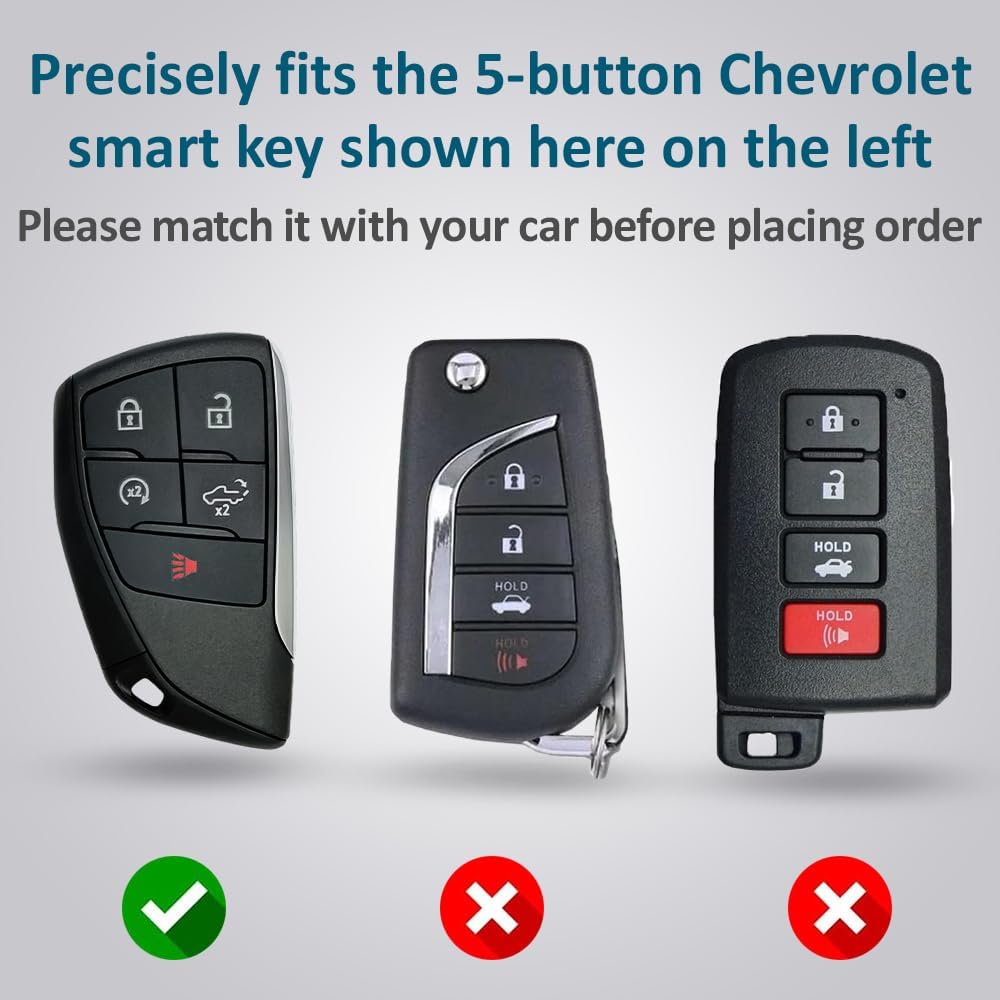 Autobase Silicone Key Fob Cover for 2025 Chevy Equinox Silverado GMC Sierra | Rubber Remote Key Fob Protector Case with 5 Buttons - Black - 2 Pcs