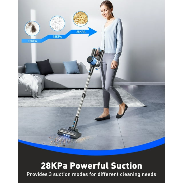 Cocbny Cordless Vacuum Cleaner, 28Kpa 8 in 1 Lightweight Stick Vacuum for Carpet Floor Pet Hair A27, Blue