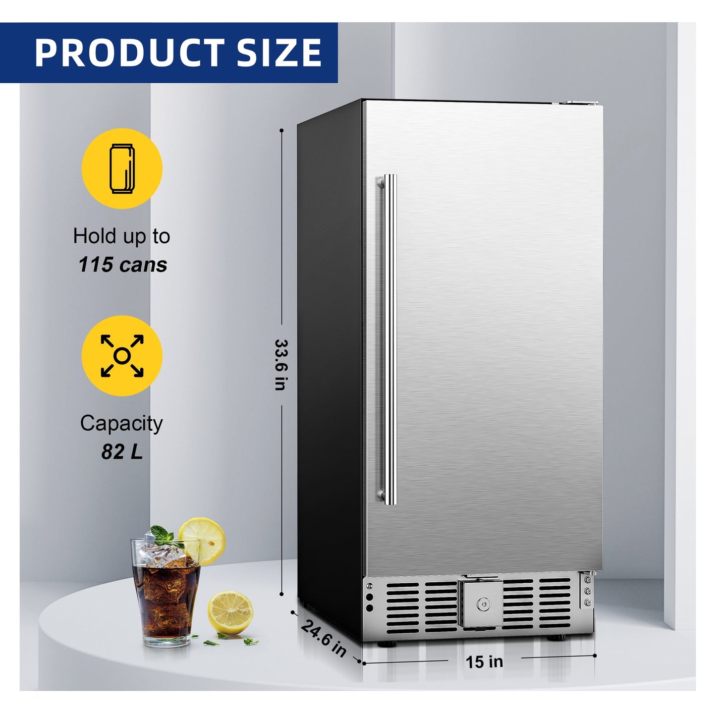Simzlife 15" Under Counter Beer Fridge for 115 Cans with Stainless Steel Door, 24.6 in W, 33.6 in H