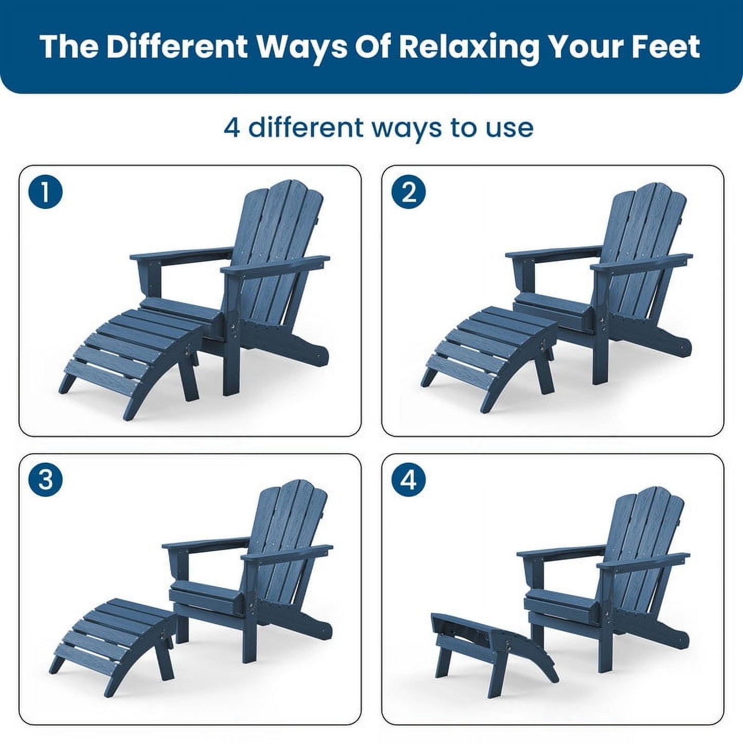 JUSTLET Adirondack Chair Folding Ottoman Footrest, Plastic Foot Stool for Outdoor Chairs, Navy Blue