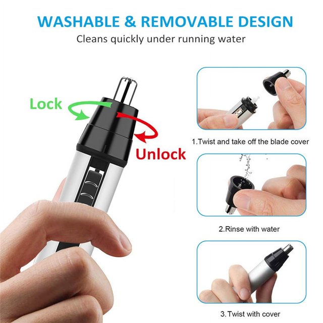 Nose Hair Trimmer Clipper, Professional Painless Eyebrow & Facial Hair Trimmer for Men Women,Battery-Operated Trimmer with IPX7 Waterproof,Dual Edge Blades for Easy Cleansing