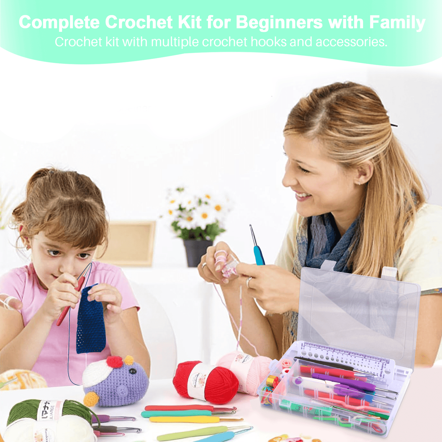 BCOOSS 113PCS Crochet Kit for Beginners Adults Crochet Hook Set with Crochet Yarn,Needles, Accessories