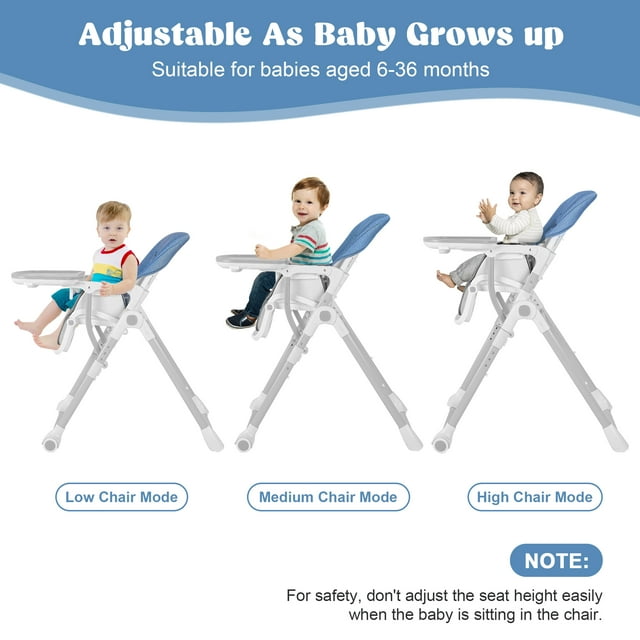 Vipuse Baby High Chair,3-in-1 Baby Feeding Chair with Wheels, Durable Cotton Seat,RemovableTray,Support Multi-Gear Adjustment,Blue