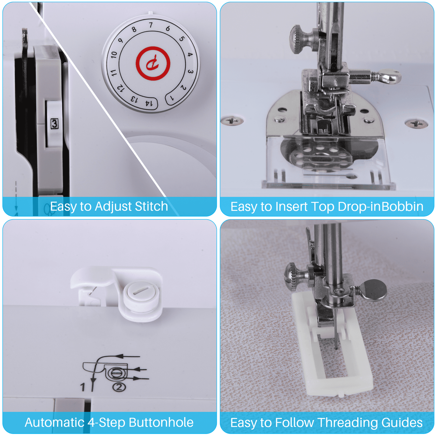 BCOOSS Sewing Machine with 14 Built-in Stitch Multifunctional Portable Machine with Extension Table