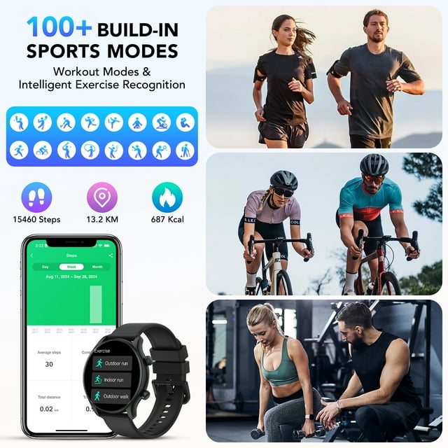 2025 New Men's Smart Watch, 1.39" HD Screen Fitness Tracker with Bluetooth Calling (Answer/Make/Message), IPX8 Waterproof, 100+ Sports Modes, Smartwatch for Android and lPhone, for Gift Black