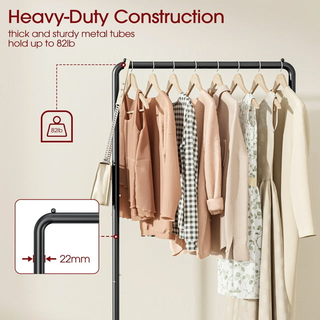 Sakugi Clothes Rack with Wheels, Clothing Racks for Hanging Clothes and Shoes, Black