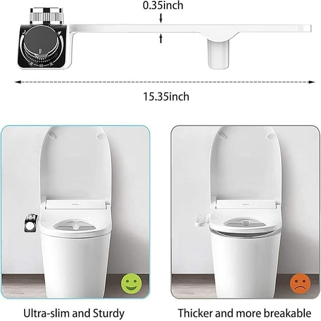 Bidet Attachment for Toilet Seat, Hot and Cold Water Bidet Toilet Seat Attachment, Non-Electric Bidet with Dual Nozzle, Adjustable Water Pressure, Rear and Feminine Wash