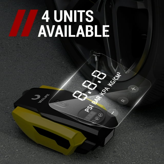 VacLife Tire Inflator Portable Air Compressor - Air Pump for Car Tires - 12V DC Compact Tire Pump with Auto Shutoff Function - Multipurpose Car Accessory with LED Light, Yellow (VL718)