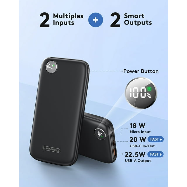 Fast Charging Power Bank, 10000mah Portable Charger for iPhone, 22.5W USB C in&Out Battery Pack Phone Charger Portable, Slim Powerbank for iPhone 16/15/14 Series, Samsung, Google,Android