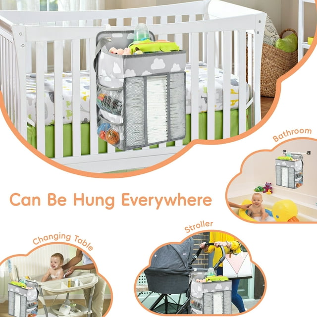 BUSATIA Hanging Diaper Caddy Organizer,Changing Table Diaper Organizer,Baby Hanging Diaper Stacker Nursery Caddy Organizer for Cribs Playyard Baby Essentials Storage,Diaper Holder Organizer