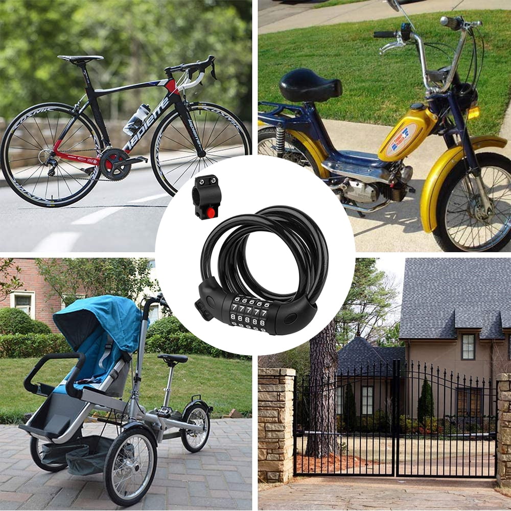 SUGARDAY Bike Lock with Combination 4 ft Bicycle Lock Secure 5 Digit Resettable Cable Lock