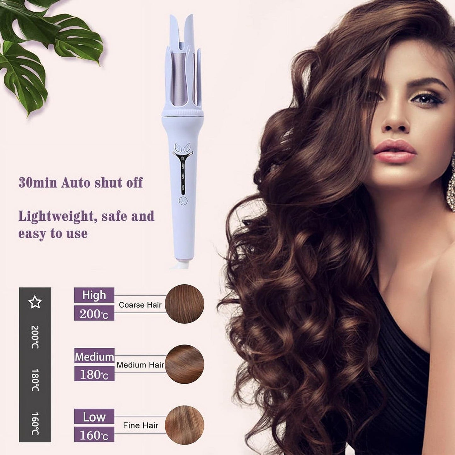 Automatic Curling Iron, Rotating Curling Wand with 7 Temp & 5 Timers Setting for Different Hair Types, Safe Auto Shut-Off Hair Curler for Long Lasting Waves