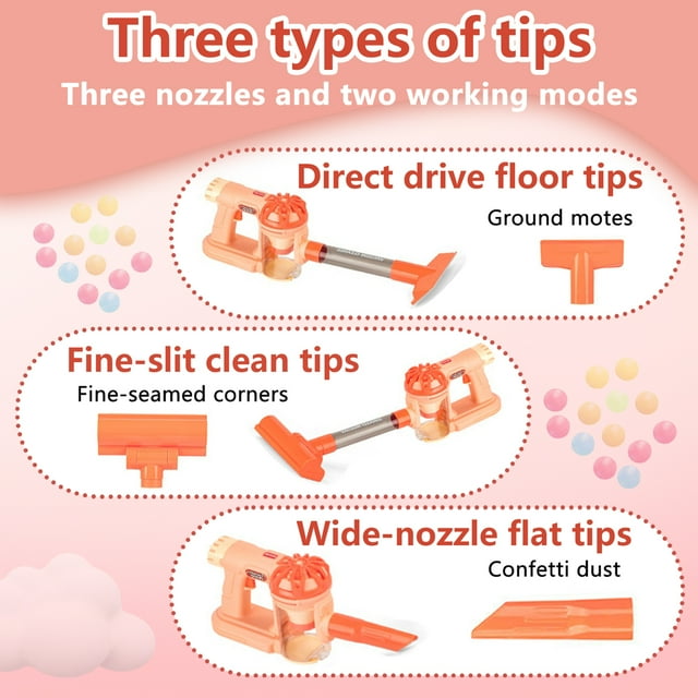Toy Vacuum Cleaner,Toddler Vacuum Cleaner,4 in 1 Kids Cleaning Set,Kids Working Toy Vacuum Cleaner with Real Suction,Pink,Gift for Girls Age 4-8