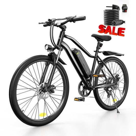 iSinwheel 500W Adult Electric Bike, 26″ Tires. Max 20MPH, 50+ Miles Range, Electric Mountain Bike, 35-Speed, Front Dual Suspension, Max Load 330LBS.Black.