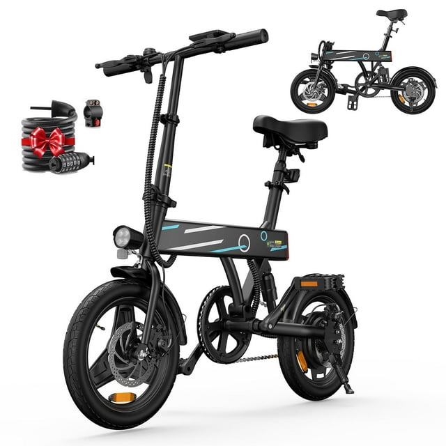 iSinwheel EB1-Pro 14″tirs 500W Motor Foldable Electric Bike ,Max speed 20mph,25-Mile Range,36V7.8Ah Battery,commuter e-bike,UL2849,Black