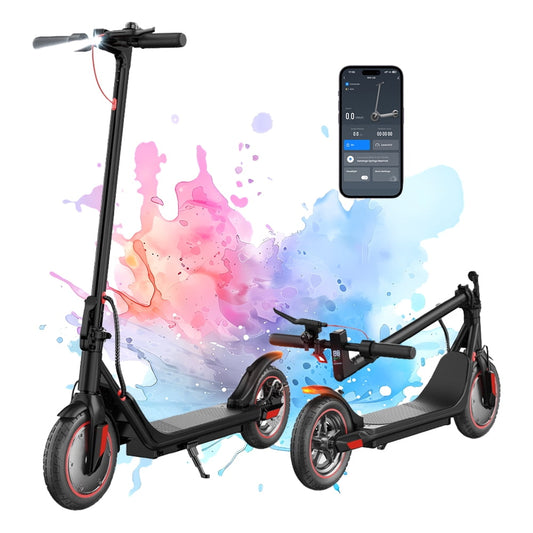iscooter i9MAX Electric Scooter Adult, 500W Motor, 10" Solid Tires, 21.7 Miles Long Range, 18.6 mph Folding Commuter Electric Scooter for Adults,Front (Ultra Double) Suspension and Dual Braking