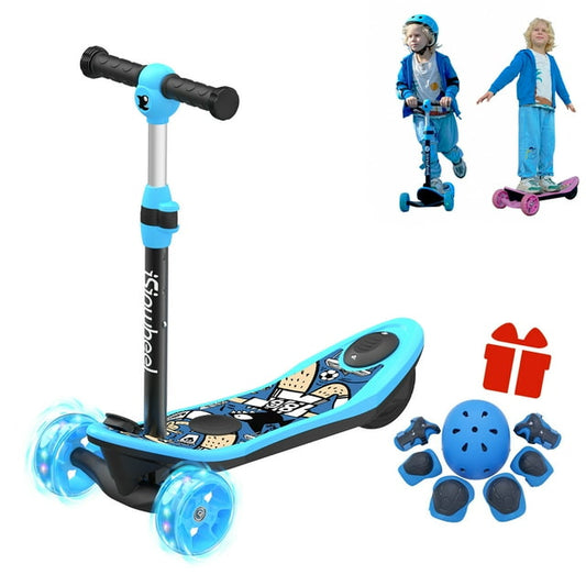 isinwheel Kid 3 Wheels Electric Scooter, Height Adjustable Foldable Kick Scooter for Kids Ages 3-12 with Flashing Wheels for Boys Girls Blue
