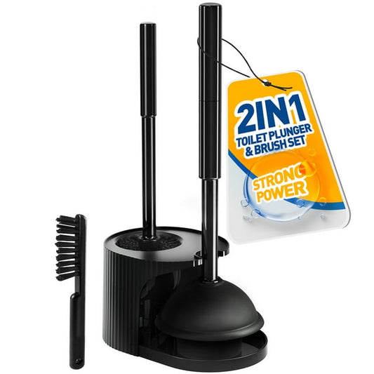 propuri 2 in 1 Toilet Plunger and Brush Set,Extended Handle Plunger,Bathroom Cleaning Tools, Black