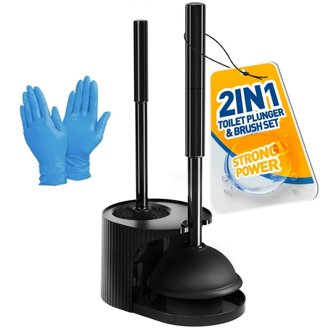 propuri 2 in 1 Toilet Plunger and Brush Set,Extended Handle Plunger,Bathroom Cleaning Tools, Black