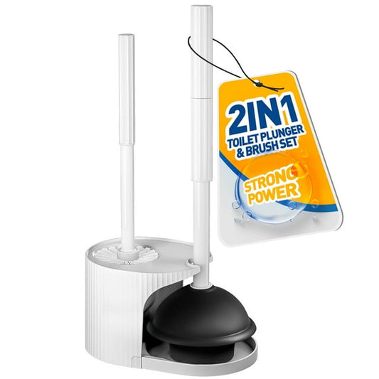 propuri 2 in 1 Toilet Plunger and Brush Set,Extended Handle Plunger,Bathroom Cleaning Tools ,White