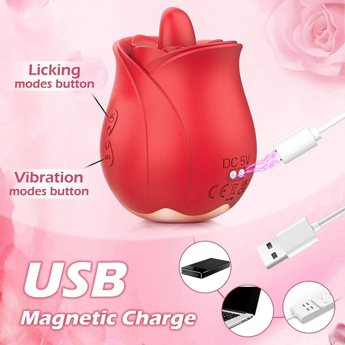 Rose Sex Stimulator for Women,KERERO Licking Vibrators with 7 Modes, G Spot Vibrator Adult Toys, Rose Toy for Women,Adult Sex Toys