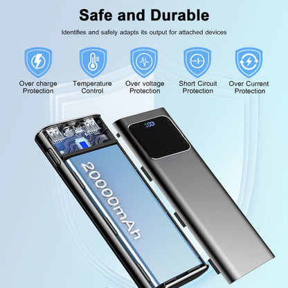 20000mAh Power Bank, Portable Charger, 22.5W Fast Charging Battery Pack with USB-c/USB-a Output, LED Digital Display Cell Phone Battery Pack Compatible with iPhone, Android et