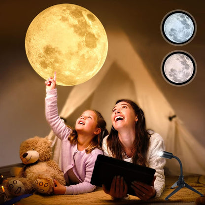 Tattom Upgrade Non-Fade Moon Projector Night Light, USB Charging Moon Lamp with 3 Lighting Colors, Angle Bendable Brightness Adjustable Moon Atmosphere Projector