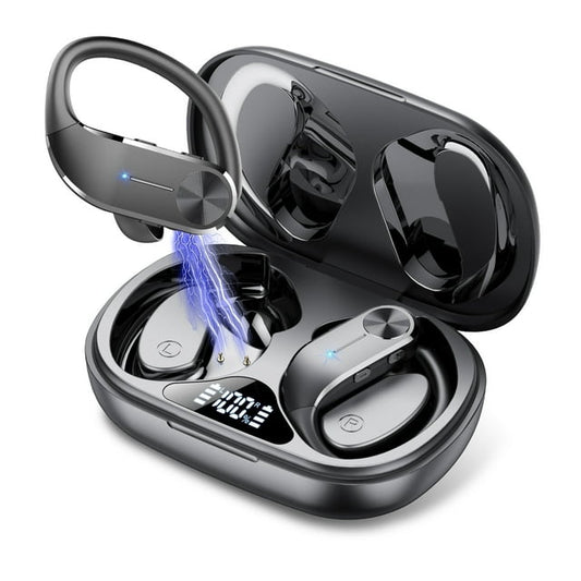 2025 New Wireless Earbuds Bluetooth Earhooks Sport，Bluetooth 5.3 Earphones 58H Playtime IP8 Waterproof Powerful Bass over ear Headphones with LED Display USB C for Gym/Running,for Gift Black
