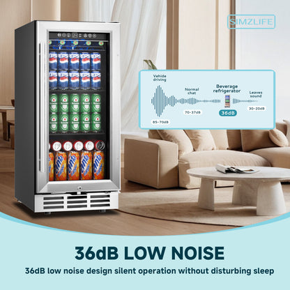Simzlife 15 Inch 127 Cans Beverage Refrigerator Cooler,3.6 Cu.ft Mini Fridge Countertop Drink Cooler with Glass Door for Beer, Soda,Wine