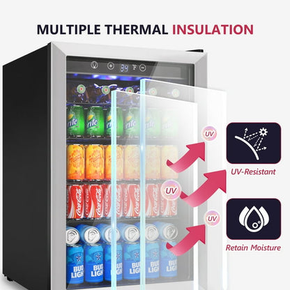 Simzlife Mini Fridge 160 Can Beverage Refrigerator Cooler, 4.5 Cu.Ft Drink Fridge for Soda Wine Beer, Adjustable Temperature Control for Home Office, Black