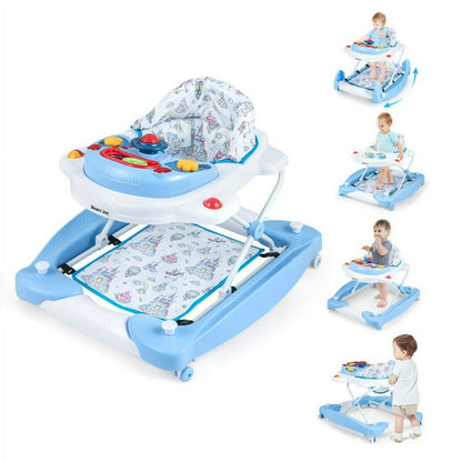 Spaco 6 in 1 Foldable Baby Walker with Adjustable Height-Blue, Baby Walker with Wheels for Boys Girls Babies
