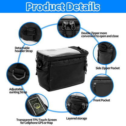 Bike Bag For Bicycles, BUSATIA Bike Handlebar Bag,Bicycle Bag Large Bicycle Front Storage Pouch Bag,6.5 inch Transparent Pouch with Shoulder Strap